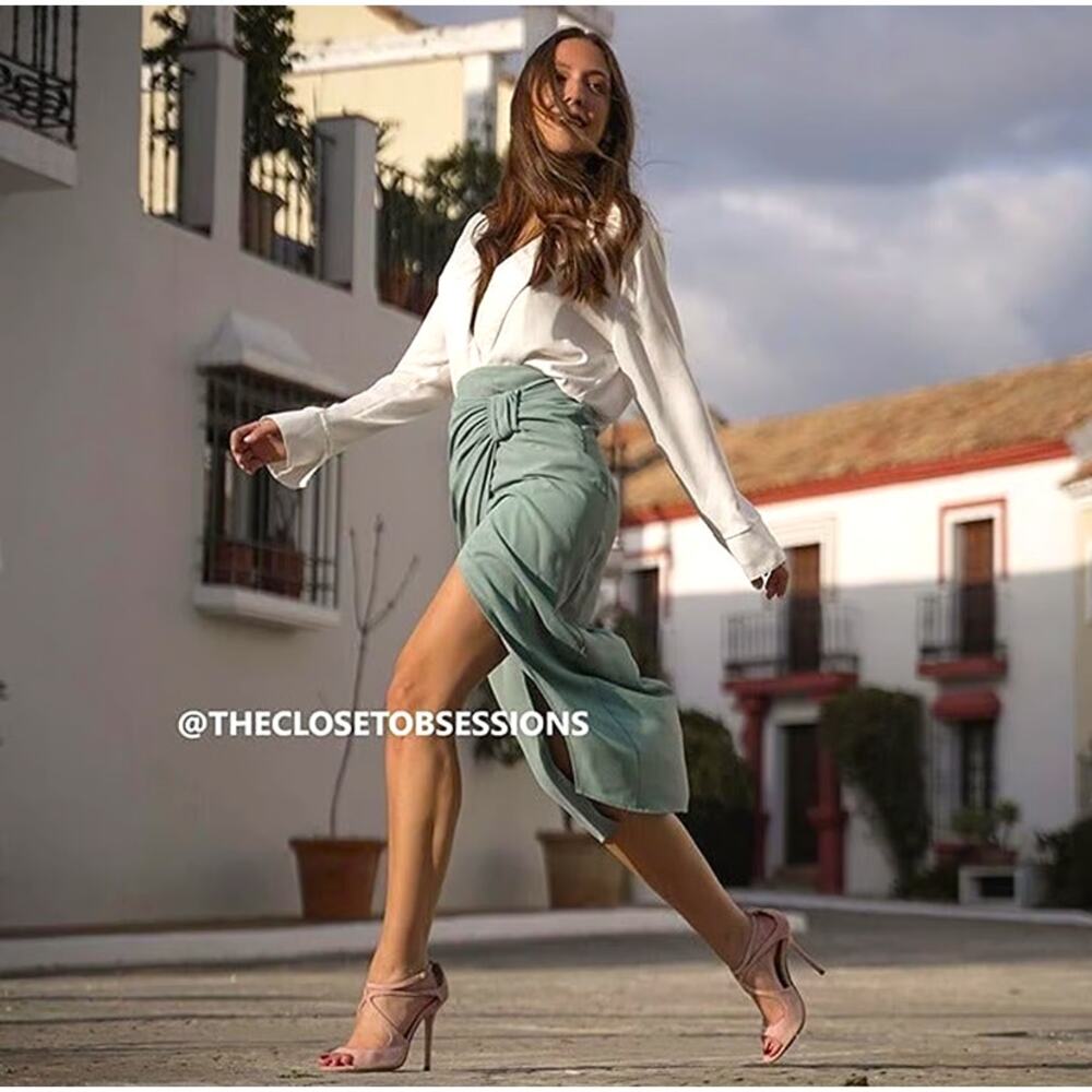 ZARA Blogger Fave Sea Green Front Wrap Midi Skirt Knot Detail NWT - Picture 13 of 16